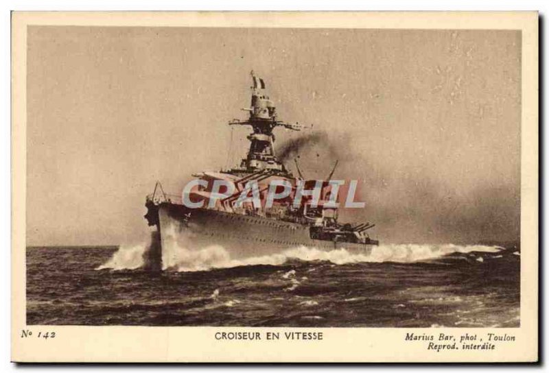 Old Postcard warship cruiser speed