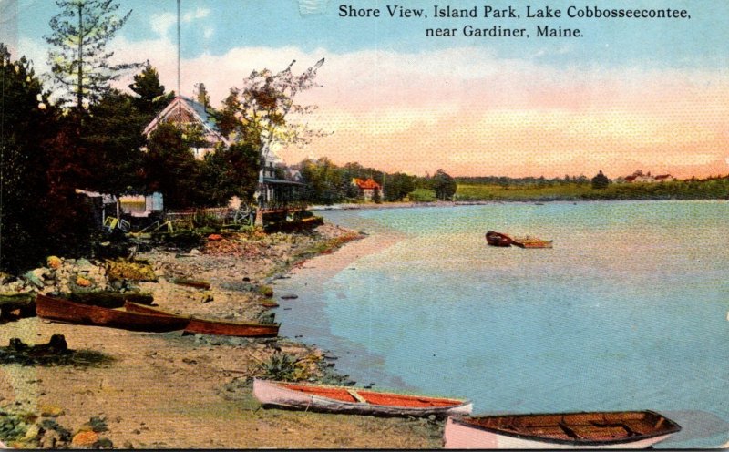 Maine Gardiner Island Park Lake Cobbosseecontee Shore View 1922 Curteich