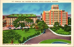 Norfolk Western Railroad Office Building Roanoke Postcard VTG UNP Vintage Unused 