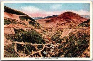 Utah UT, Aerial View of Bingham Canyon, Houses, Roads, Vintage Postcard