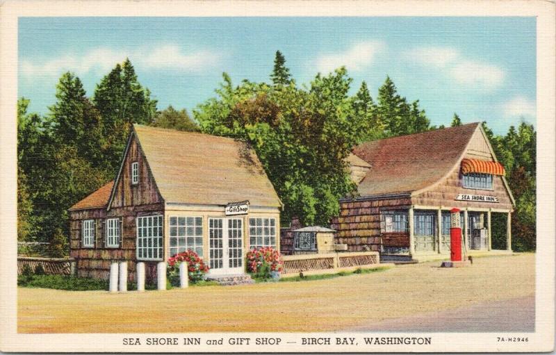 Sea Shore Inn & Gift Shop Birch Bay WA Washington UNUSED Linen Postcard D83