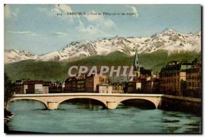 Postcard Old Bridge of Grenoble & # 39hopital and the Alps