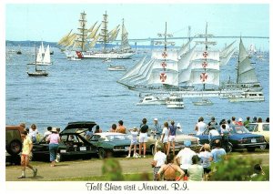 Newport R I Tall Ships Visit Postcard Chrome Fort Adams Bridge Un Posted 