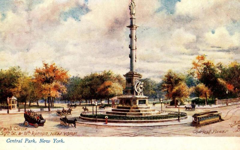 NY - New York City. Central Park, 59th Street & 8th Avenue.  Artist Signed: C...