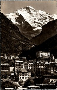 Vtg 1930s Interlaken Mount Jungfrau Swiss Alps Bern Switzerland RPPC Postcard