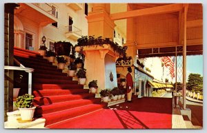 Grand Hotel Red-Carpeted Entrance View Mackinac Island Michigan MI Postcard