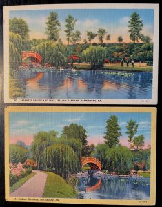 Vintage Postcard 1946 Set of 3, Italian Gardens, Harrisburg, Pennsylvania