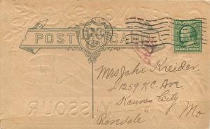 Greetings from Missouri MO embossed and airbrushed pm 1911 Postcard