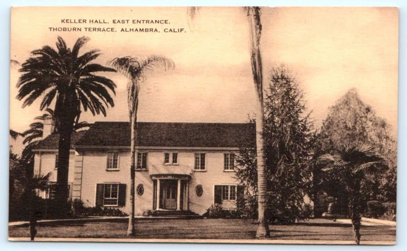 ALHAMBRA California CA~ Keller Hall THOBURN TERRACE East Entrance 1940s Postcard