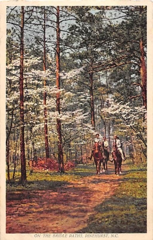 PINEHURST NC HORSES ON THE BRIDLE PATHS POSTCARD c1930s