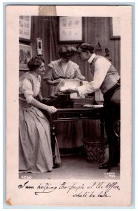 1909 Office Romance Man Cheating Oakfield New York NY RPPC Photo Postcard
