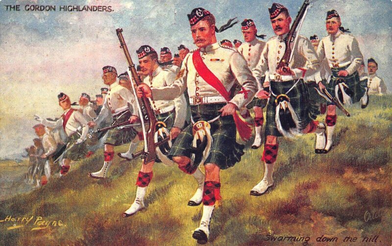 The Gordon Highlanders Swarming Down The Hill Harry Payne Tuck Postcard