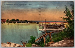 Springfield Massachusetts 1908 Postcard Connecticut Riverboat Covered Bridge