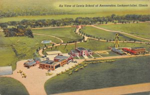 Lockport-Joliet, IL Illinois  LEWIS SCHOOL OF AERONAUTICS Airport View  Postcard