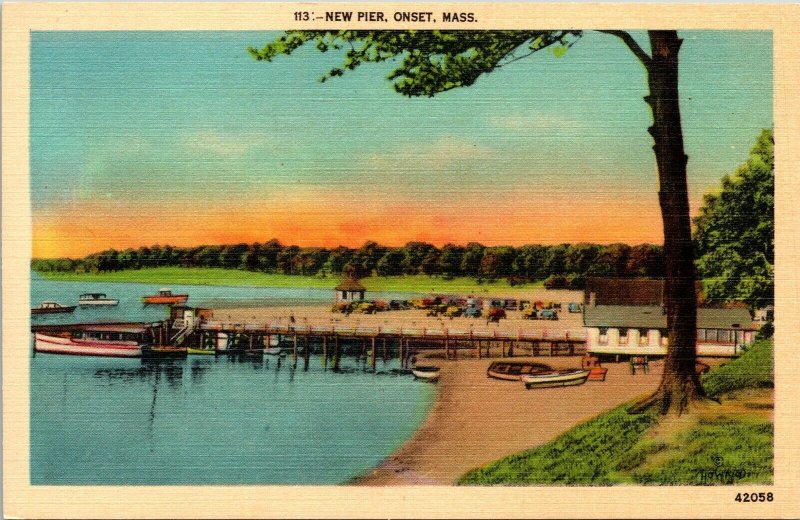 New Pier Onset Mass Vintage Linen Postcard New Bedford News Vintage Vtg Unposted 