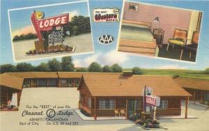 ARNETT  OKLAHOMA Chestnut Lodge roadside 1940s LINEN Tichnor postcard 5406