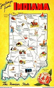 Map Of Indiana With Greetings From The Hoosier State