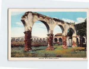 Postcard Arches, With Serra Church, Mission San Juan Capistrano, California