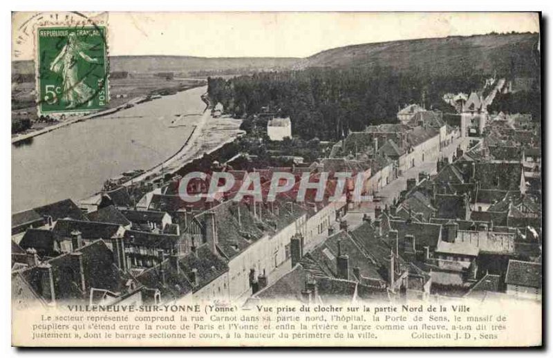 Old Postcard Villeneuve sur Yonne Yonne View from the Bell Tower on the north...