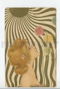 462198 Raphael KIRCHNER Nymph SUN dandelion ART NOUVEAU Vintage postcard