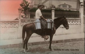 Costa Rica CR Vendedor de Leche Milk Vendor on Horse Tinted Real Photo PC