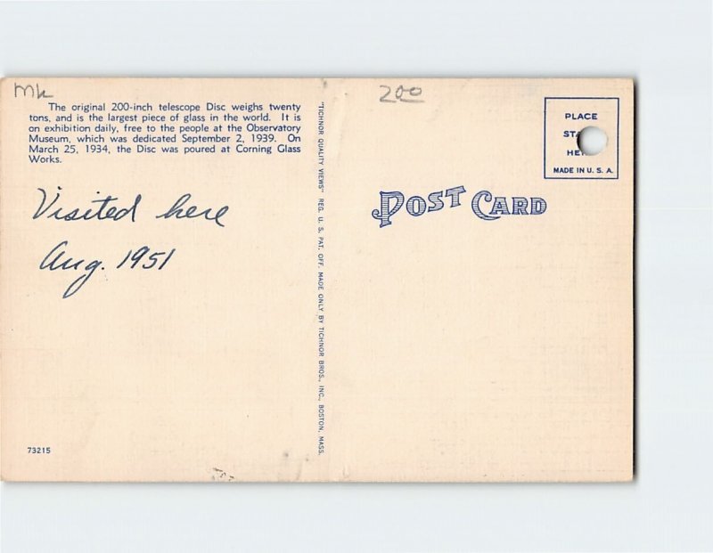 Postcard The Original 200 Disc at The Observatory, Corning, New York