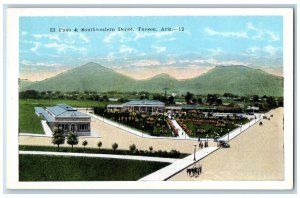 Tucson Arizona Postcard El Paso Southwestern Depot Exterior Building Road c1920