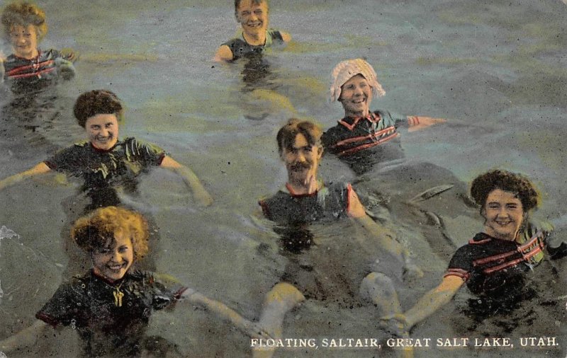 Floating, Saltair GREAT SALT LAKE, UTAH Bathing Suits c1910s Vintage Postcard