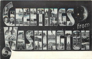 c1905 Postcard Large Letter Greetings from Washington Man in Moon  Unposted