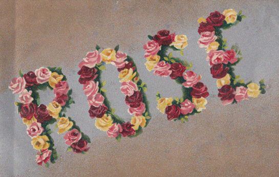 A Girls Lady Named Called ROSE Give Written In Flowers Antique Name Postcard