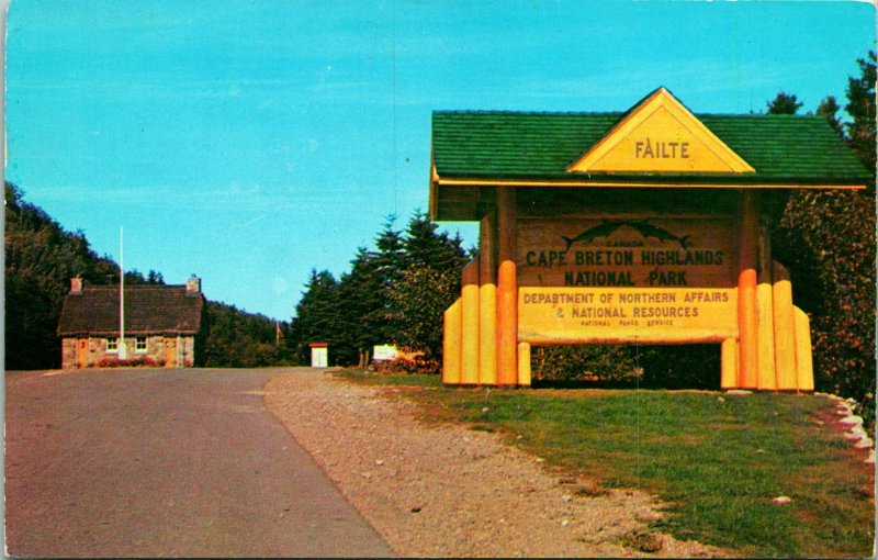 Entrance Cape Breton Highlands National Park Canada Postcard used 1957