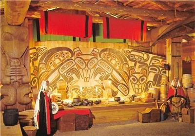 Hazelton, BC Wolf Crest 'Ksan Indian Chiefs c1960s Chrome Vintage Postcard