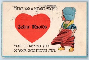 Cedar Rapids Iowa Postcard Here Was A Heart Yust To Remind You 1913 Dutch Girl