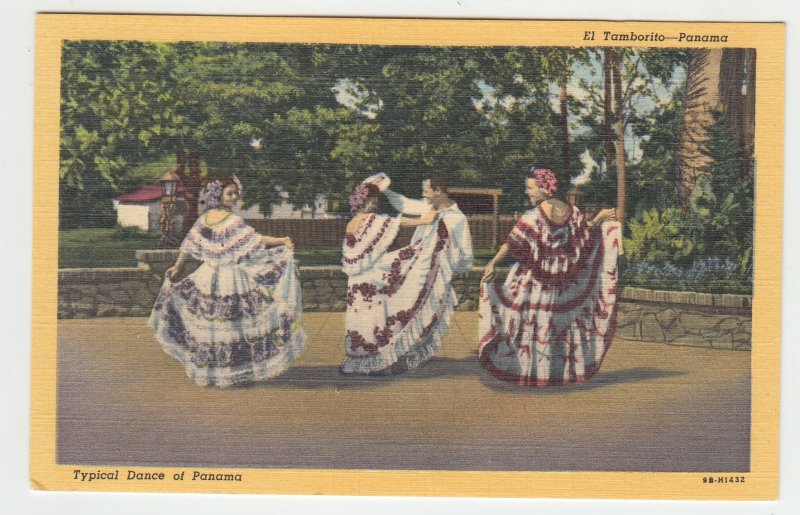 P1991, vintage postcard typhical dance of panama colorful women dresses unused