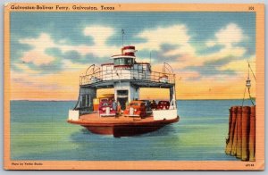 Vtg Galveston Texas TX Galveston Bolivar Auto Ferry 1940s Linen View Postcard