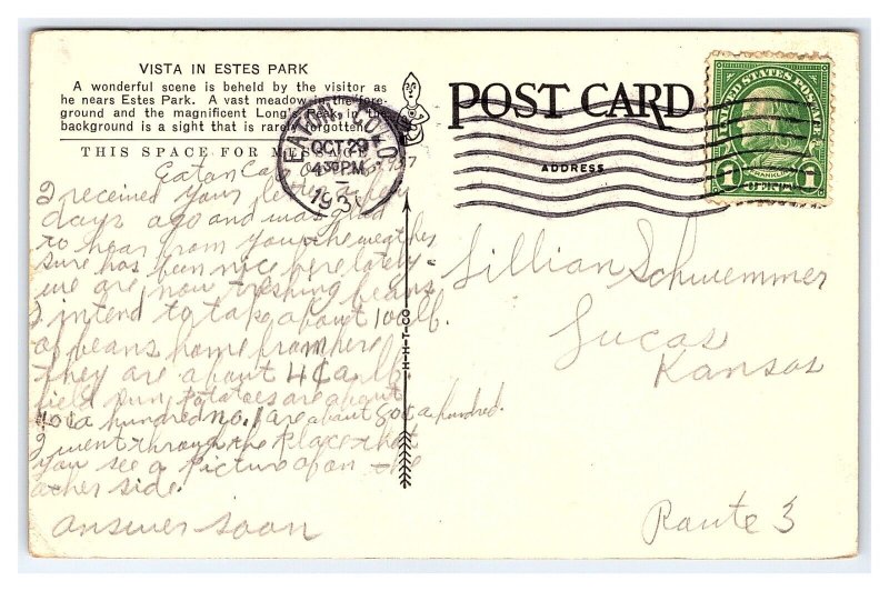 Vista In Estes Park Colorado Postcard Long's Peak Japanese Tree