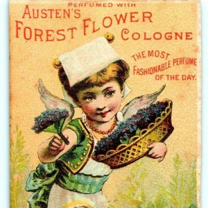 c1880s Farmington NH, RB Foss Store Austen's Cologne Cherub Cupid Trade Card C13