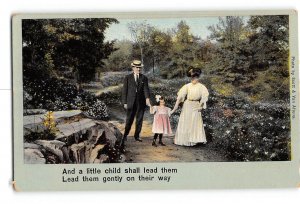 Romance Love Postcard 1907-1915 Man and Woman With Child Walking Garden