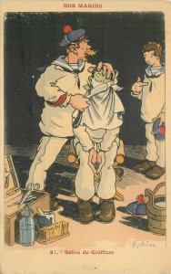 Artist impression French Navy Barber razor Comic Humor 1920s Postcard 21-7186