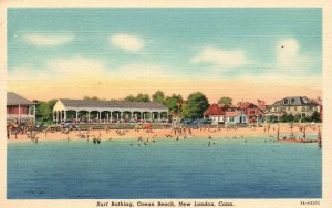 Vintage Postcard 1930's Surf Bathing Ocean Beach New London Conn. Connecticut