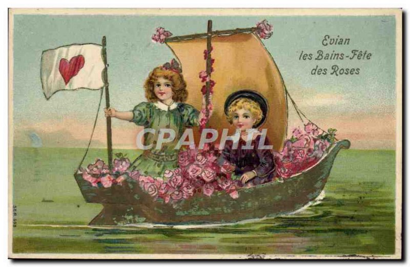 Old Postcard Fantasy Children Boat