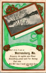 Vtg Postcard 1910 - Here I am in Warrensburg MO - Embossed