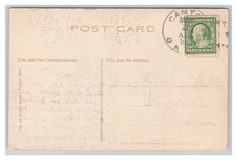 Topeka Kansas Central Congregational Church Postcard c1912 Postmark