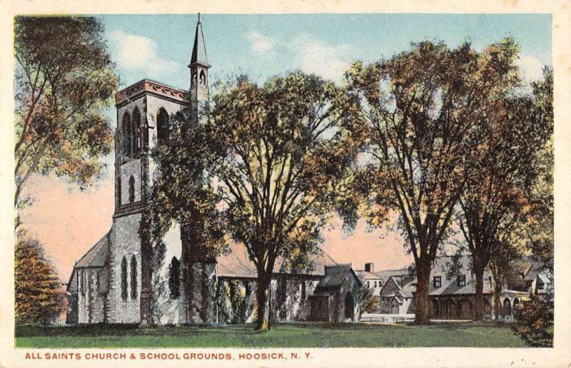 Hoosick New York All Saints Church School Grounds Antique Postcard K59275