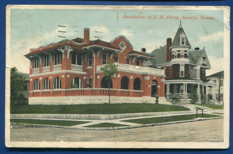 Residence of E H Perry Austin Texas tx old white bordered postcard 