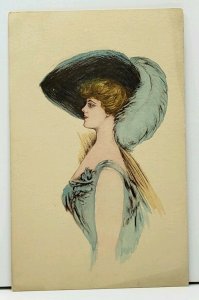 Artist Cobb Shinn Lady Large Feather Hat Hand Colored Postcard H10