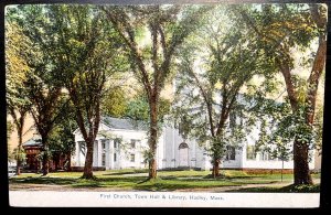 Vintage Postcard 1907-1915 First Church, Town Hall & Library, Hadley, Mass.