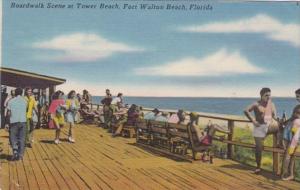Florida Fort Walton Beach Boardwalk Scene At Tower Beach 1954