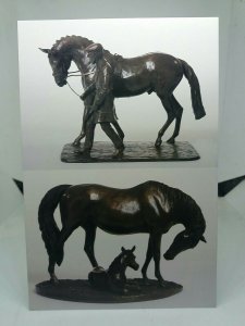 Mare & Foal and Stallion at Exercise Bronzes by Peggy Alexander Vtg PC 1980s