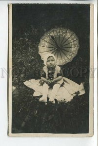 439227 Bulgaria VARNA Girl w/ toy PARASOL Vintage REAL PHOTO 1931 year